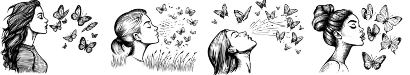 A stunning outline of a woman releasing butterflies, embodying liberty and creativity amidst the natural world