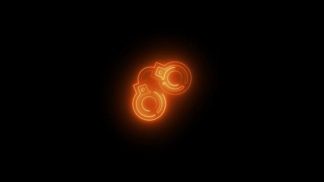 a glowing neon handcuff icon animation video on black background 