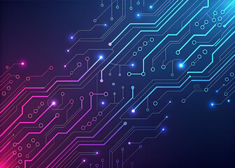 Fototapeta premium Abstract digital circuit board illuminated with glowing lines and lights.
