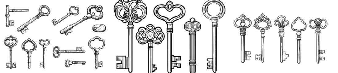 A set of intricately designed vintage key shapes, ideal for various creative endeavors, including crafts and decoration