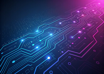 Fototapeta premium Abstract digital circuit board illuminated with glowing lines and lights.