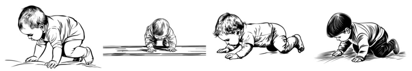 A silhouette of a crawling baby symbolizes the initial stages of childhood growth, curiosity, and playfulness in young ones