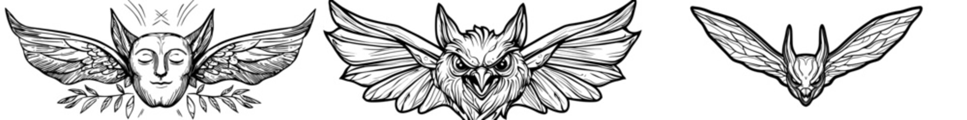 A stylized black outline of a bat in flight, symbolizing a superhero logo or mythical being