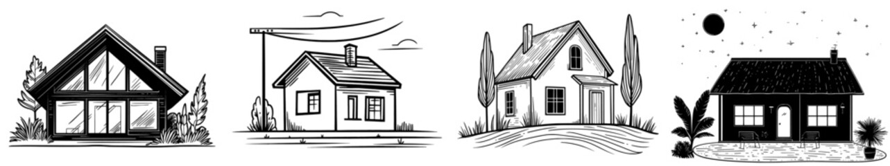 A simple black outline of a house represents home, architecture, and residential living for real estate purposes