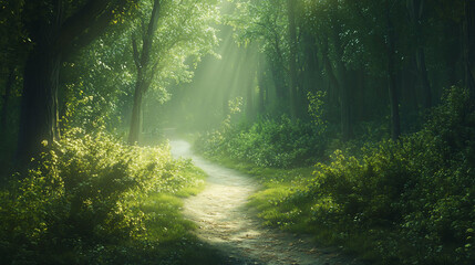 Obraz premium Serene Forest Path Sunlight Nature Photography