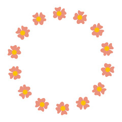 Simple flower round frame. Circle with simple flowers.