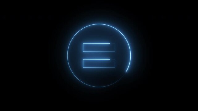 Animated Glowing blue neon icon with the Circle equal logo, 4k with alpha background