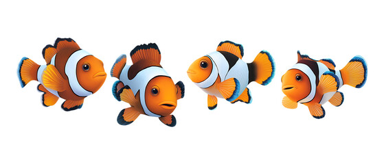 Fototapeta premium Pack of Clownfish Against Transparent Background for Ocean Branding, Marine Promotion, or Aquatic Design Projects