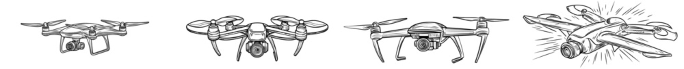 A dark, streamlined drone outline embodies the cutting-edge advancements in aerial tech, highlighting its diverse uses in photography and package delivery