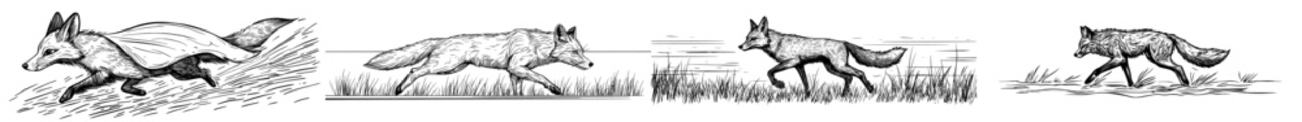 A stylized black outline of a fox is displayed, highlighting its streamlined physique and fluffy tail, ideal for designs featuring wildlife