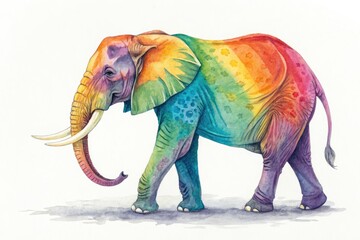 Obraz premium Colorful Elephant Walking Gracefully on a White Background Generative AI