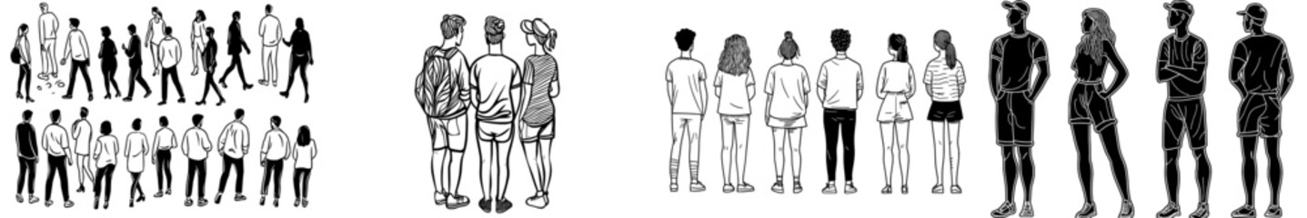 A compilation of darkened forms depicting a range of people in different stances, perfectly suited for graphic and design undertakings