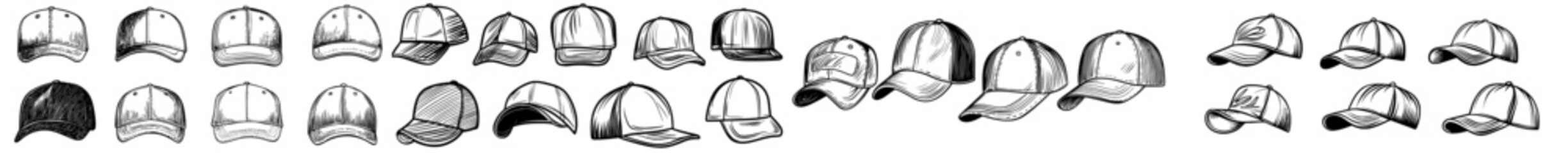 A compilation of six chic cap profiles displaying varied designs and angles, ideal for fashion and accessory artwork