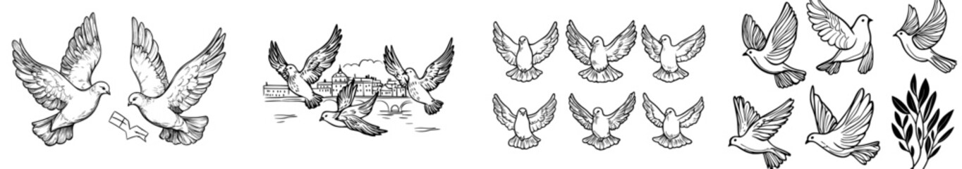 A set of six bird silhouettes showcasing different flying positions, perfect for designs or illustrations centered around nature