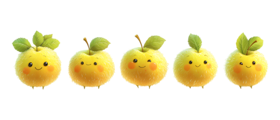 Pack of Cute Fluffy Apples Against Transparent Background for Food Branding, Fun Promotion, or Fruit Design Projects