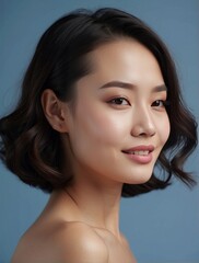 Naklejka premium Beautiful woman face with beauty skin cute smile cosmetic concept clean skin natural make up