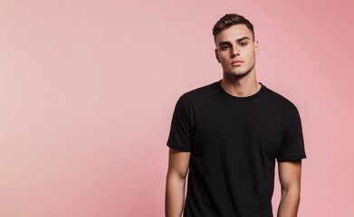 Studio portrait of a man wearing a black t-shirt