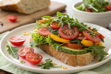 Fresh Sandwich With Vegetables on a White Plate Generative AI
