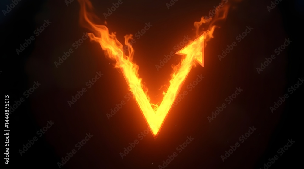 Poster stylized flaming arrow symbolizing growth and progress on a dark background.