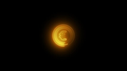 a glowing neon Euro icon animation video on black background - Powered by Adobe