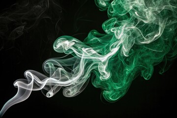 Obraz premium Swirling Green and White Smoke on a Black Background Generative AI