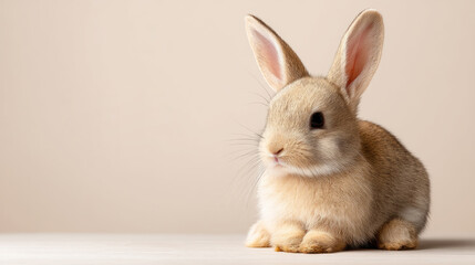 Obraz premium Minimalist studio portrait of a rabbit on neutral background for animal-themed decor