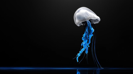 Transparent jellyfish swimming gracefully in dark water background  