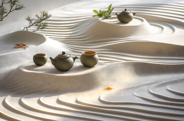 Serene Tea Ceremony in a Sand Garden