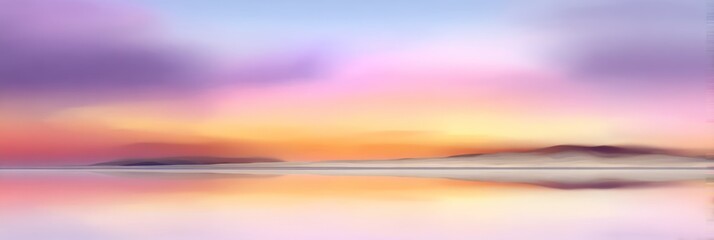 Blurry sunrise over tranquil water, soft colors