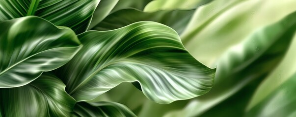 Fototapeta premium Lush green leaves in a vibrant botanical design.