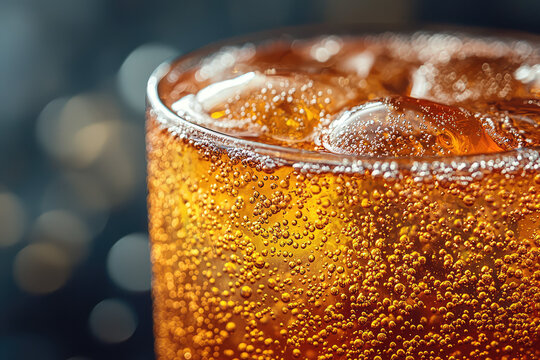 Cold Carbonated Drink with Ice and Effervescent Bubbles AI-Generated