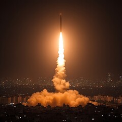 Military Missile Blasts Off Sparks Fiery Trail Behind Photo