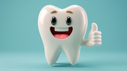 Cartoon tooth giving a thumbs up after a successful cleaning