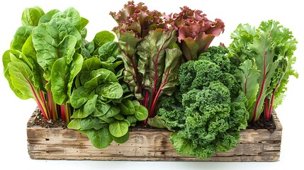 Colorful spinach kale lettuce and greens variety view high resolution image
