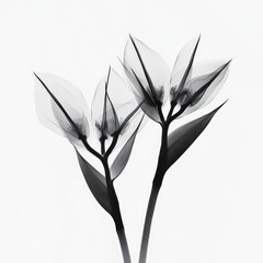 X-Ray View of Two Flowers Against White Background