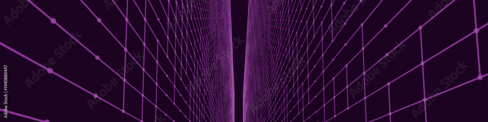 Aufkleber futuristic colorful perspective grid. abstract wireframe with purple grid on dark background. virtua