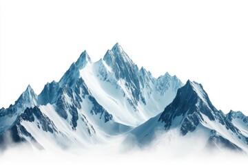 Obraz premium A scenic view of snow capped mountain peaks against a white background with a misty atmosphere