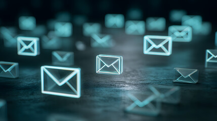 A mesmerizing array of glowing email icons in a dark setting, symbolizing digital communication.