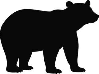 Silhouette of a powerful bear standing isolated on a white background