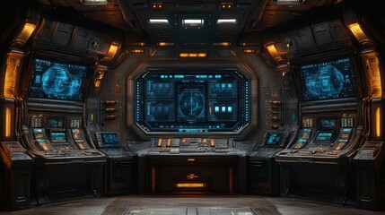 Obraz premium Futuristic Spaceship Bridge: Command Center Interior Design