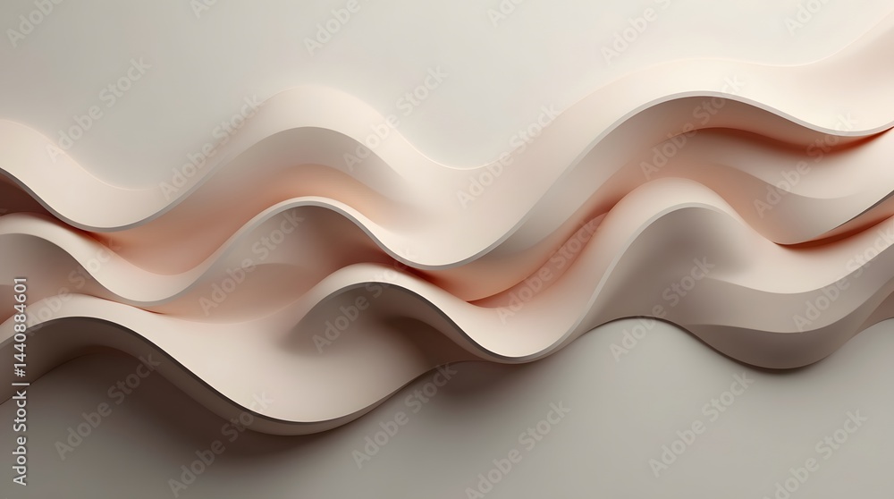 Poster abstract design featuring soft, flowing curves in neutral tones creating a sense of movement and tra