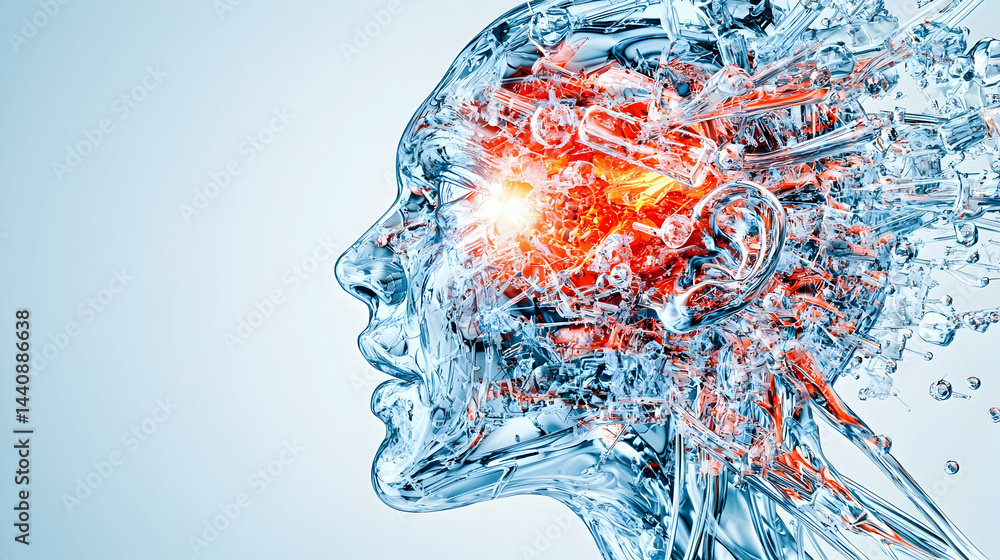 Aufkleber a stylized human head composed of glass-like structures depicting neurological activity. suggests me