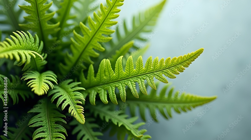 Poster lush green fern leaves display intricate patterns and vibrant hues, creating a serene and refreshing