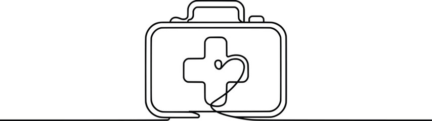 Obraz premium First Aid Kit Continuous Line Drawing Minimalist Medical Design