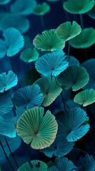 Fototapeta premium Vibrant blue and green gradient leaves in abstract nature scene