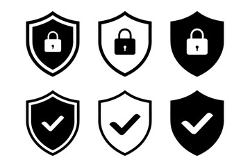 Security and Protection Icons Featuring Lock and Checkmark Symbols.