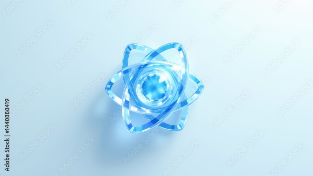 Poster blue atomic structure with an intricate design.