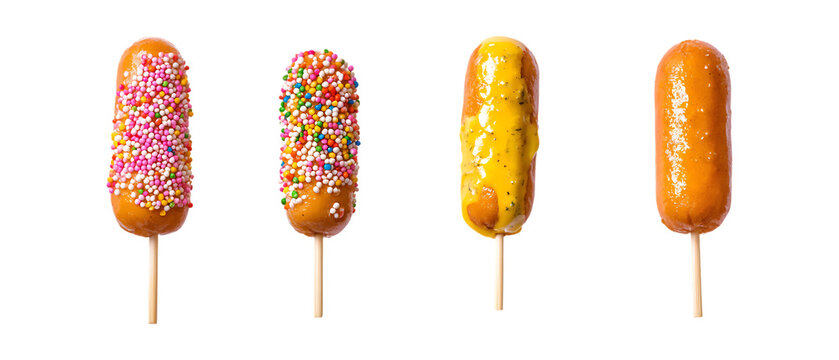 Pack of Corndogs Against Transparent Background for Fast Food Branding, Carnival Promotion, or Snack Design Projects
