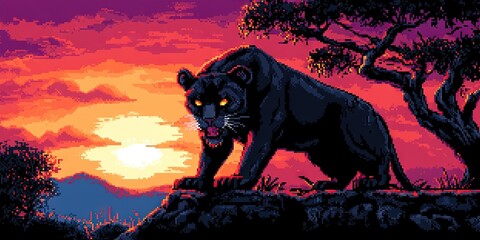 16-bit pixel art panther 
