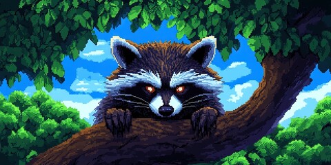 16-bit pixel art raccoon